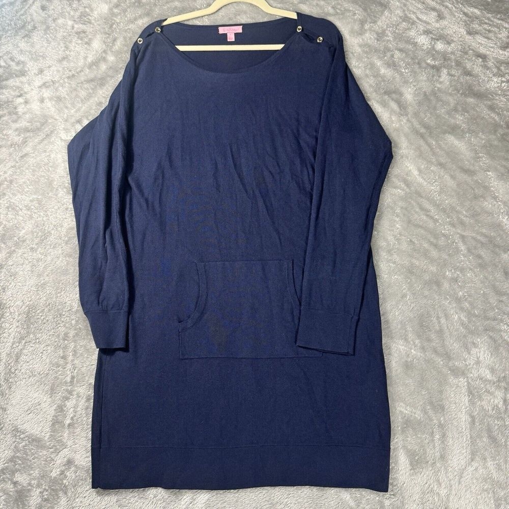 Lilly Pulitzer‎ Dress Womens Large Navy Blue Jupiter Wool Blend Sweater Tunic